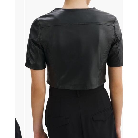 Lamarque Cropped Black Leather Jacket - Picture 4 of 14